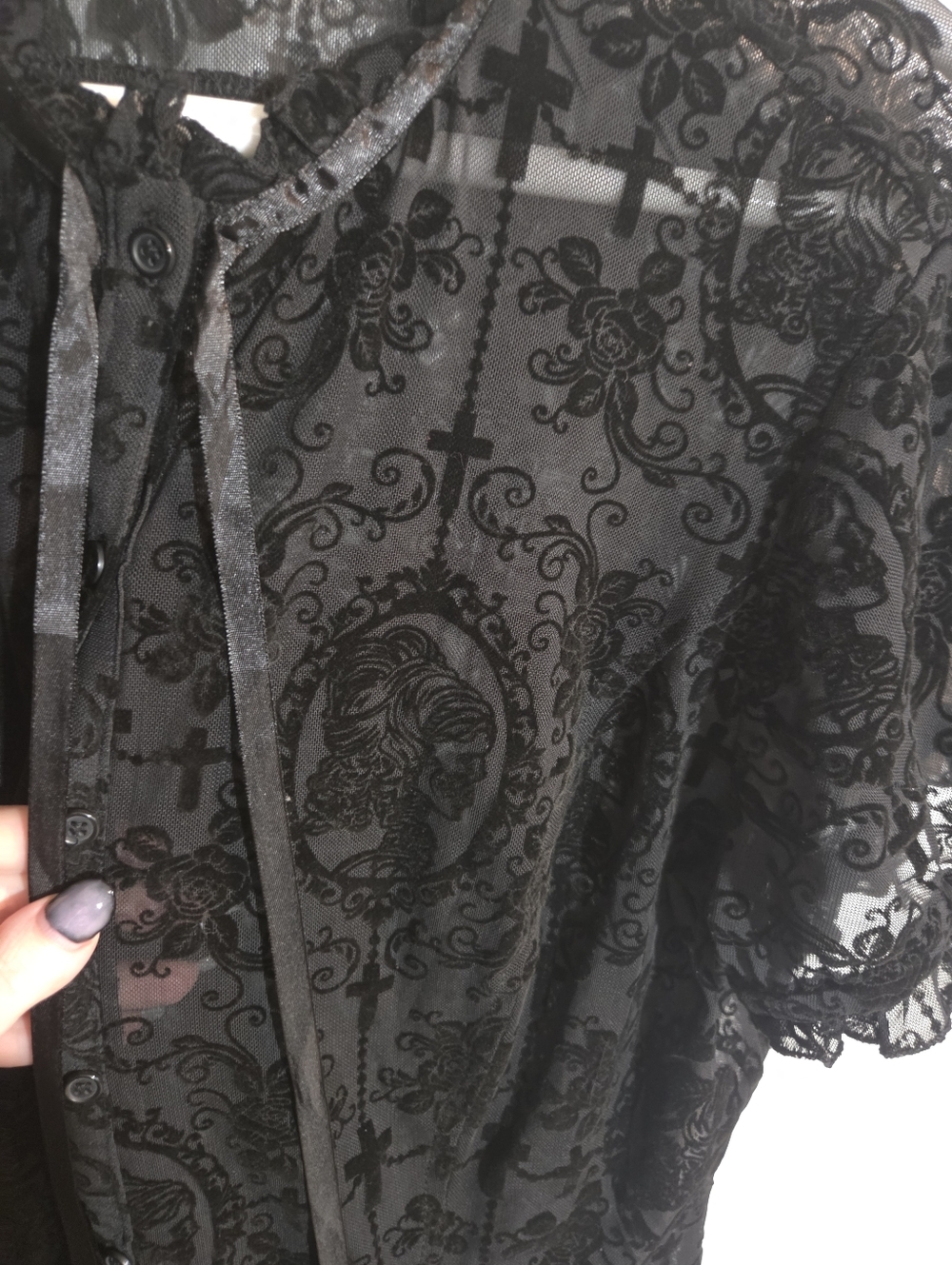 Unique Vintage Gothic Print Blouse - Picture 2 of 4